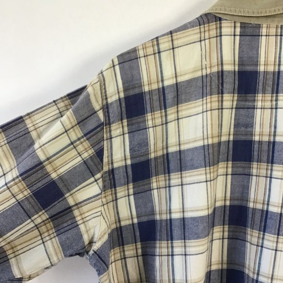 vintage womens jacket shacket 18 20 XL tan blue plaid full zip cotton cropped - Picture 5 of 10